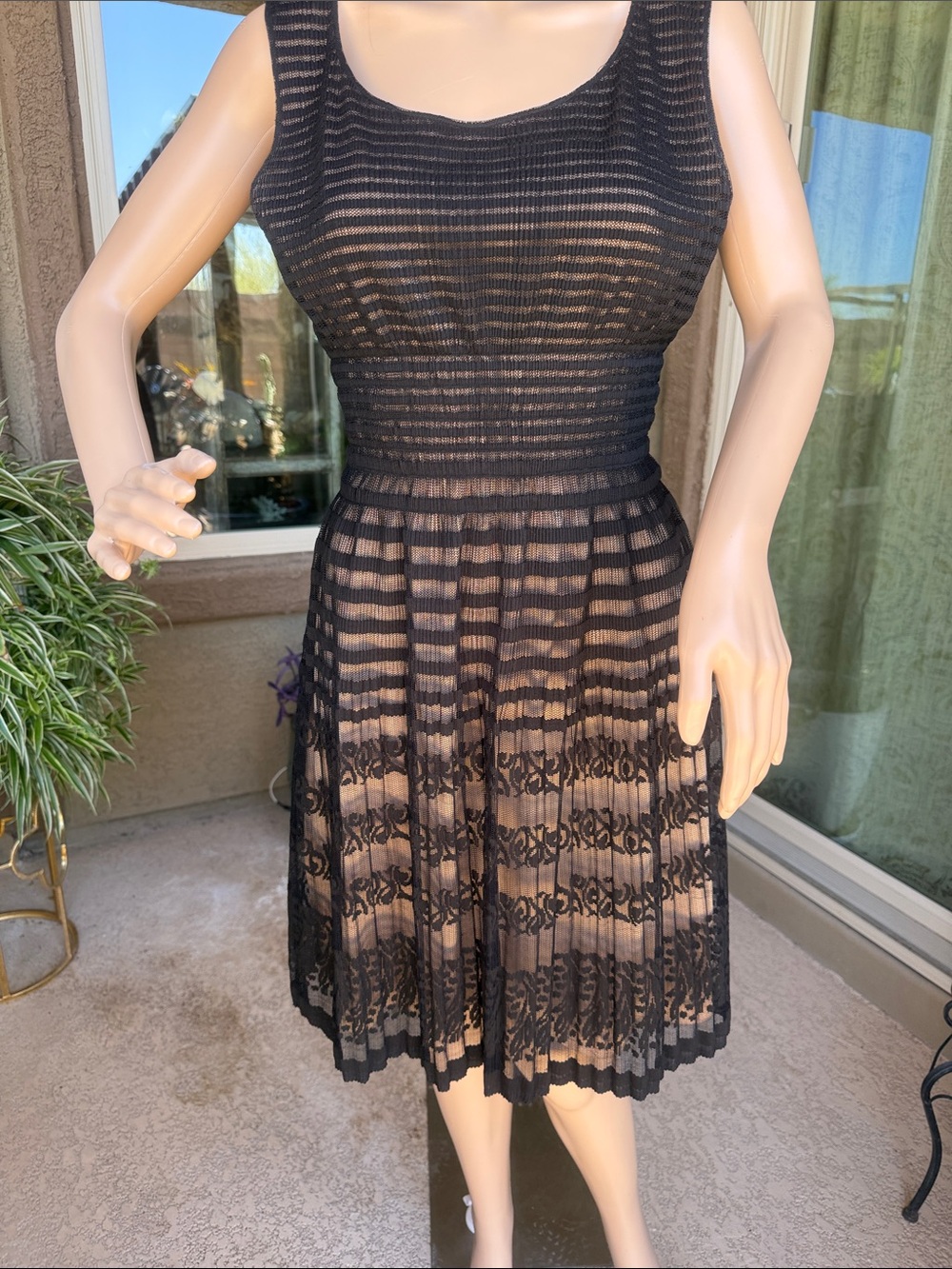 Max Edition Black Sleeveless Lace-Striped Fit & Flare Mini Dress
